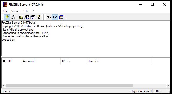 screenshot of the filezilla server interface
