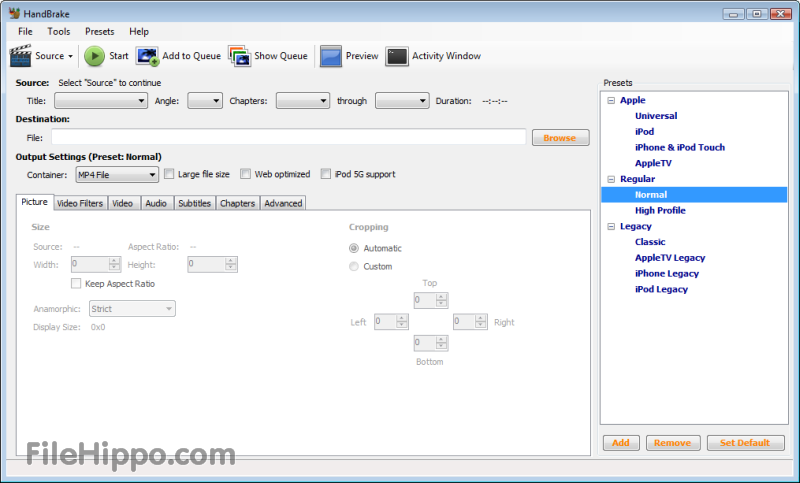 Handbrake Vr. 9.1 Media Converter Software Interface